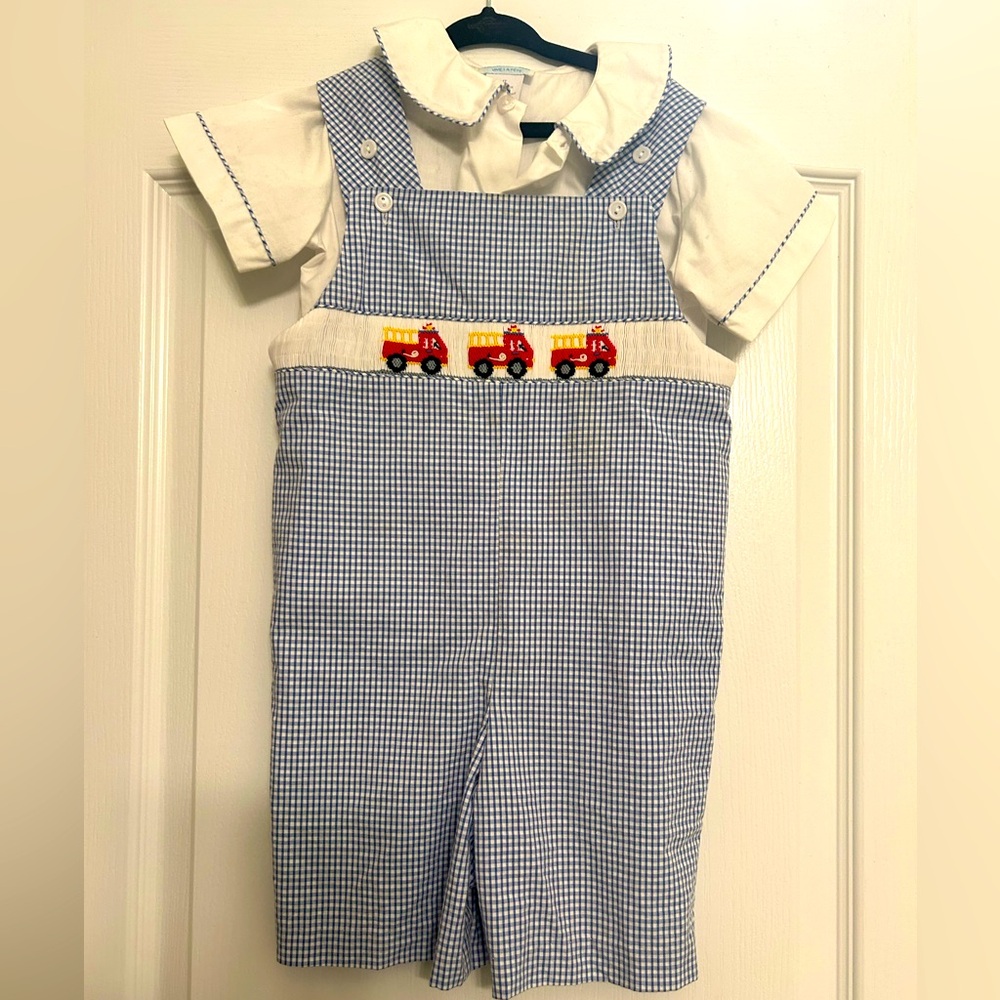 Boys 4T Vive Le Fete Smocked 4T Firetruck Jon Jon